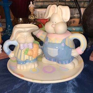 Bunny tea set! Teapot, creamer, and platter